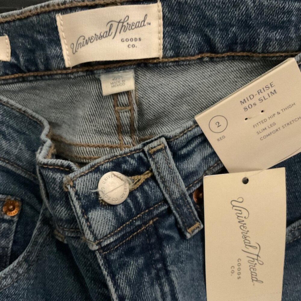 Women's Mid-Rise 80's Slim Fit Jeans - Universal Thread™ Blue 2 - Picture 2 of 2